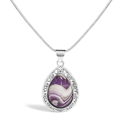 Chevron Amethyst Teardrop Pendant Necklace in Sterling Silver, photo 1