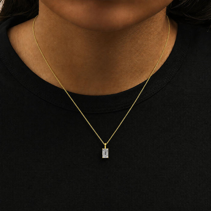 Lab-Grown Emerald-Cut Solitaire Diamond Pendant Necklace in 14K Gold, photo 9