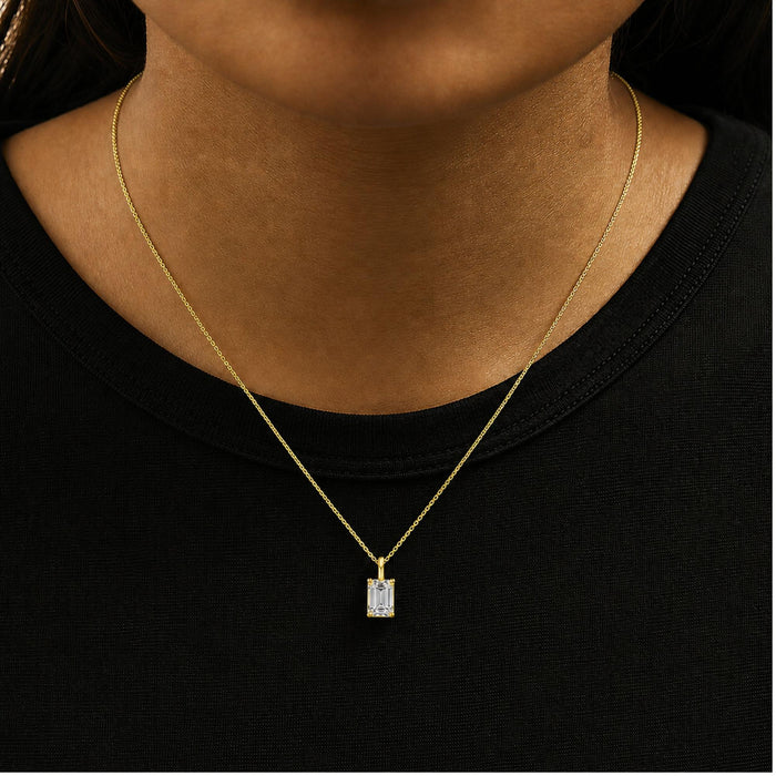 Lab-Grown Emerald-Cut Solitaire Diamond Pendant Necklace in 14K Gold, photo 7