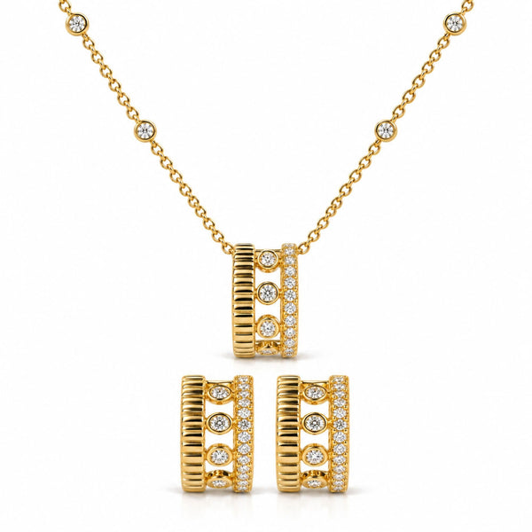 3/8 Ct. T.W. Diamond Circle Design 2-Piece Jewelry Set Pendant Necklace and Stud Earrings in 10K Yellow Gold, photo 1