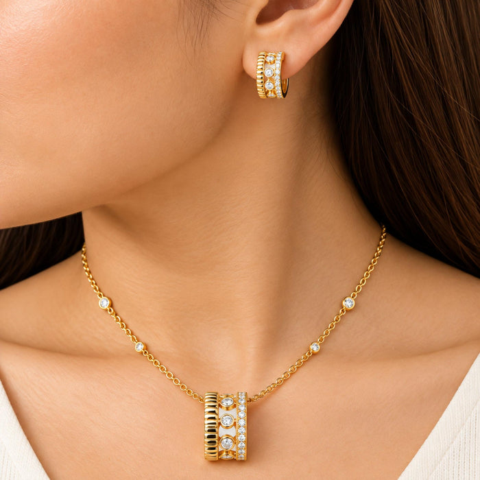 3/8 Ct. T.W. Diamond Circle Design 2-Piece Jewelry Set Pendant Necklace and Stud Earrings in 10K Yellow Gold, photo 3