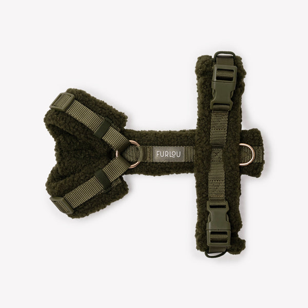 Arnés sherpa para perro, verde musgo, extendido