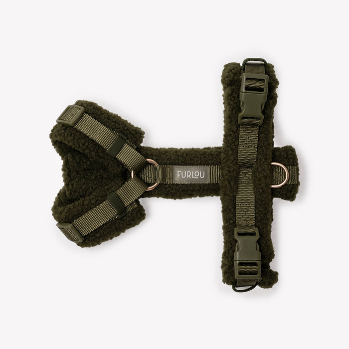 Arnés sherpa para perro, verde musgo, extendido