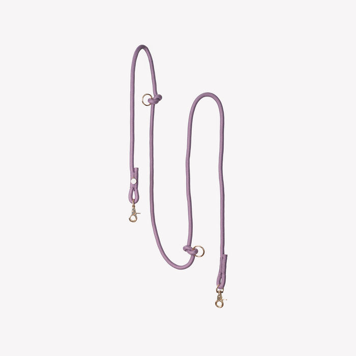 Lilac hands-free braided leash at full length