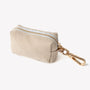 Tan poop bag holder, zip pouch close-up