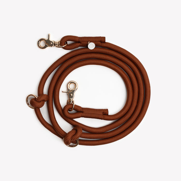 Clay hands-free braided leash, coiled