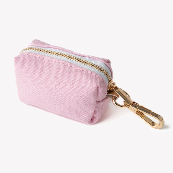 Pink poop bag holder, zip pouch close-up