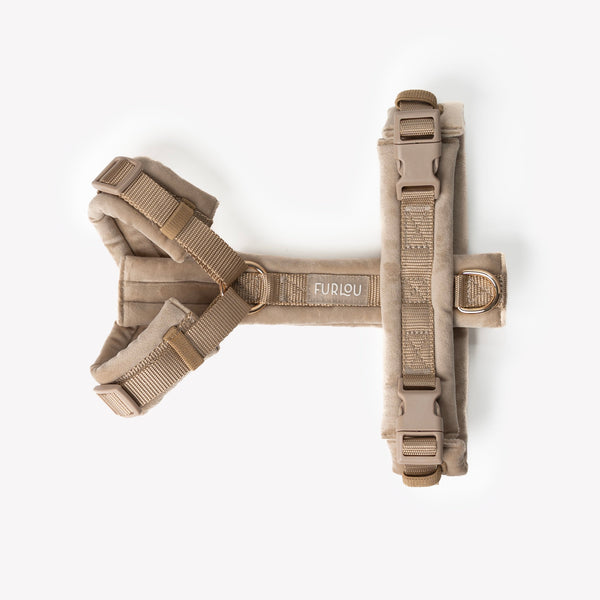 Sand velvet dog harness laid flat