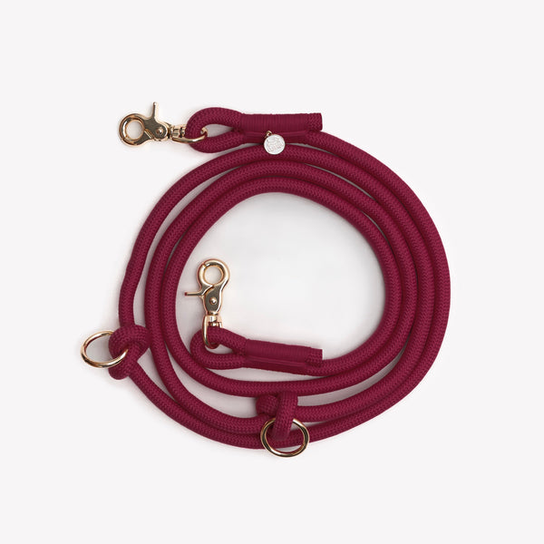 Bordeaux hands-free braided leash, coiled