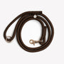 Brown braided rope leash, coiled