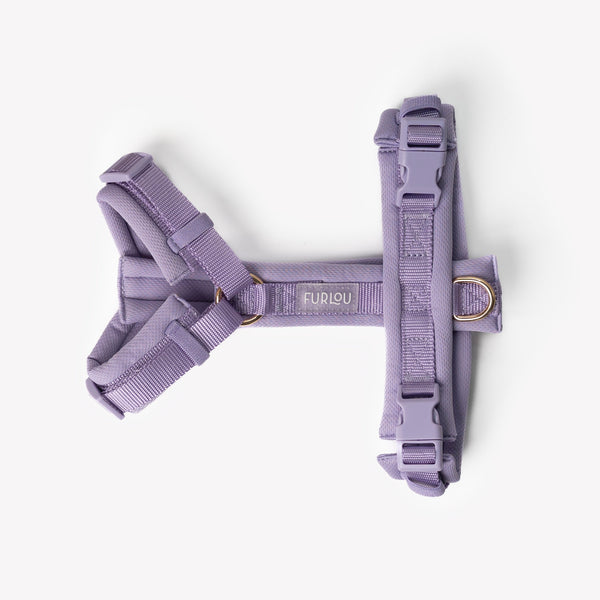 Lavender comfort dog harness laid flat