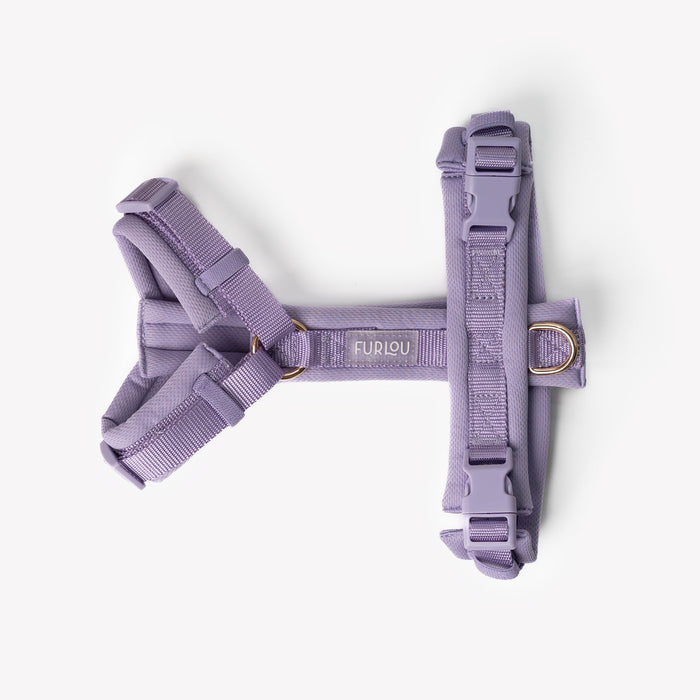 Lavender comfort dog harness laid flat
