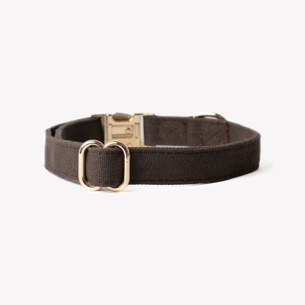 Collar de lona para perro, café, broche y argolla en D