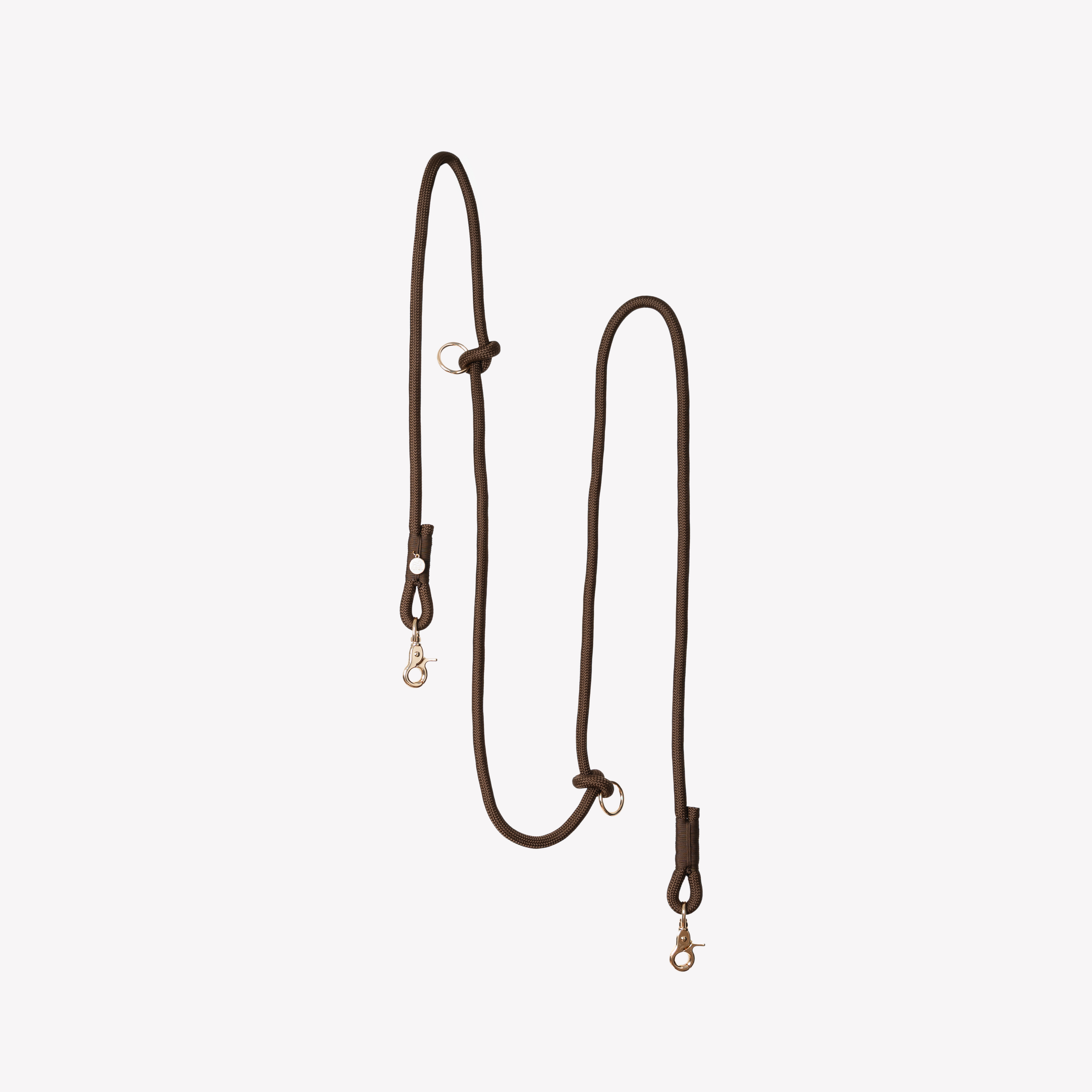 Brown hands-free braided leash at full length