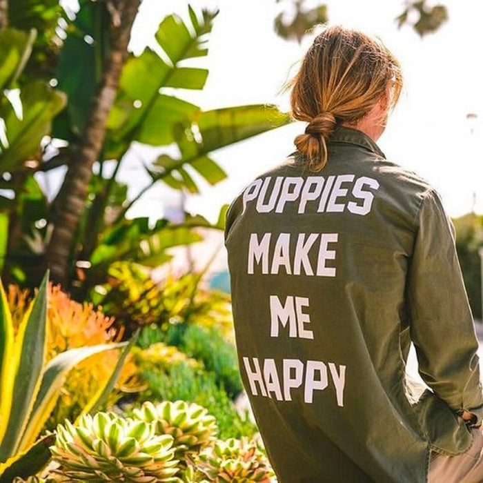Puppies Make Me Happy Military Button-Up Shirt