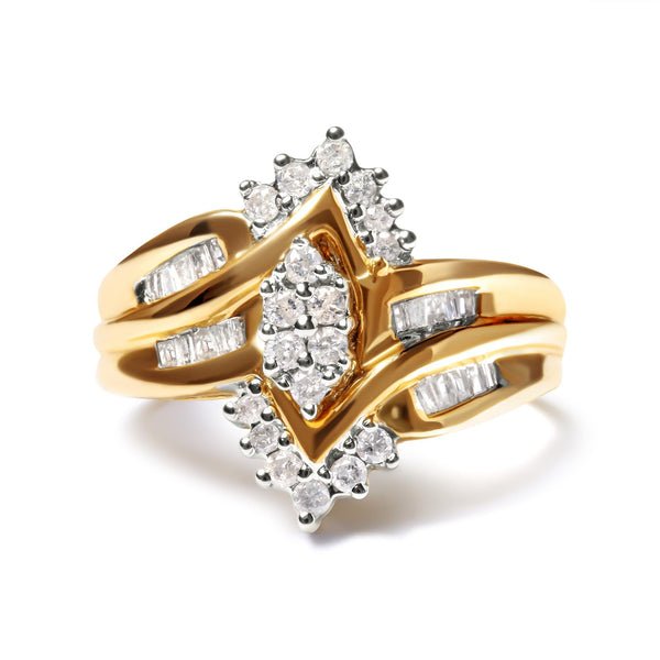 1/2 Ct. T.W. Round and Baguette-Cut Composite Pear Head Diamond Ring in 10K Two-Tone Gold, photo 1