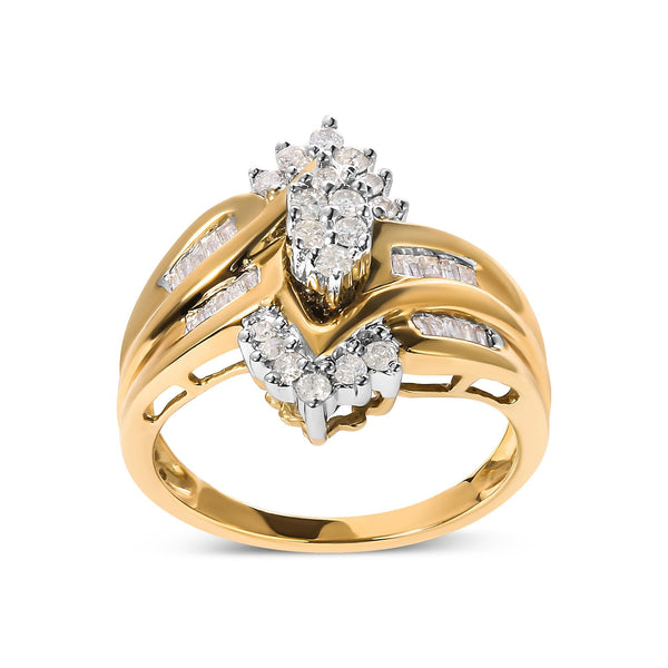 1/2 Ct. T.W. Round and Baguette-Cut Composite Pear Head Diamond Ring in 10K Two-Tone Gold, photo 2