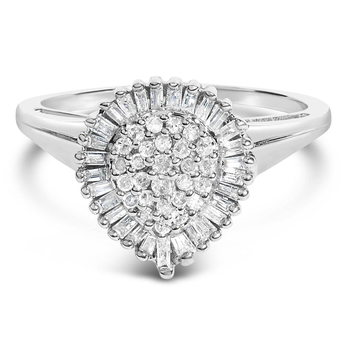 Anillo de cóctel de racimo pavé abovedado en forma de pera con halo y diamantes de 1/2 ct. p.t. en oro blanco de 10K, foto 1