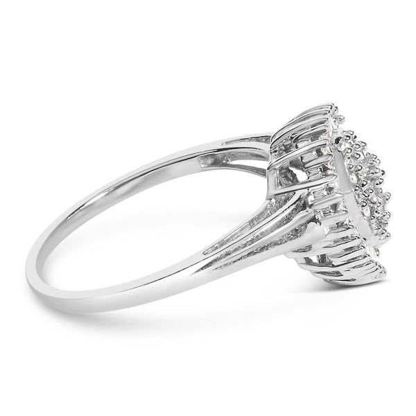1/2 Ct. T.W. Round and Baguette-Cut Diamond Pear-Shaped Domed Pavé Cluster with Halo Cocktail Ring in 10K White Gold, photo 2