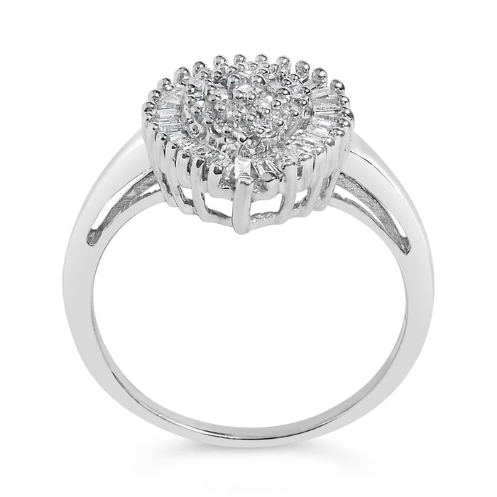 Anillo de cóctel de racimo pavé abovedado en forma de pera con halo y diamantes de 1/2 ct. p.t. en oro blanco de 10K, foto 6