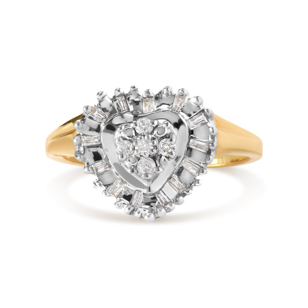 1/4 Ct. T.W. Round and Baguette-Cut Diamond Heart Shape Ballerina Ring in 10K Yellow Gold, photo 1