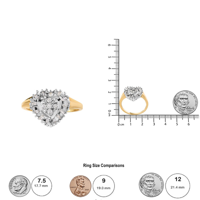 Anillo estilo bailarina en forma de corazón con diamantes redondos y baguette de 1/4 ct. p.t. en oro amarillo de 10K, foto 5
