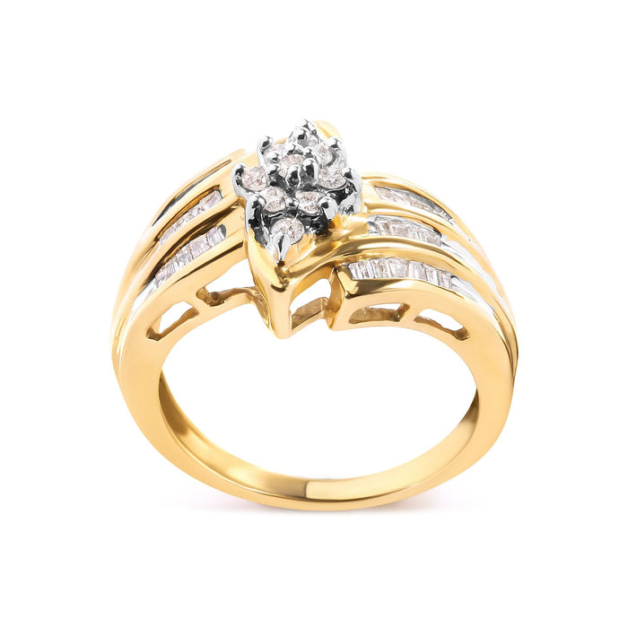 1/2 Ct. T.W. Round and Baguette-Cut Diamond Cluster Head and Channel-Set Shank Ring in 10K Yellow Gold, photo 2