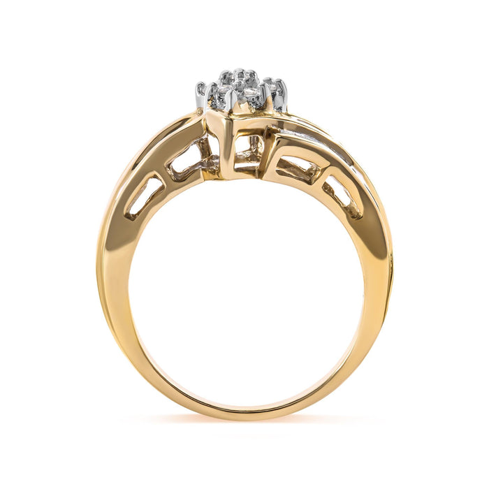 1/2 Ct. T.W. Round and Baguette-Cut Diamond Cluster Head and Channel-Set Shank Ring in 10K Yellow Gold, photo 5