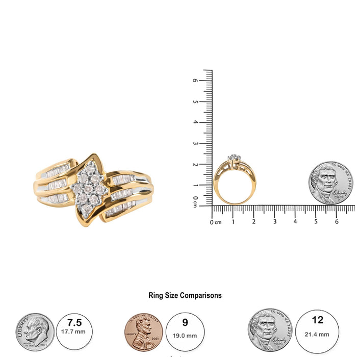 1/2 Ct. T.W. Round and Baguette-Cut Diamond Cluster Head and Channel-Set Shank Ring in 10K Yellow Gold, photo 6