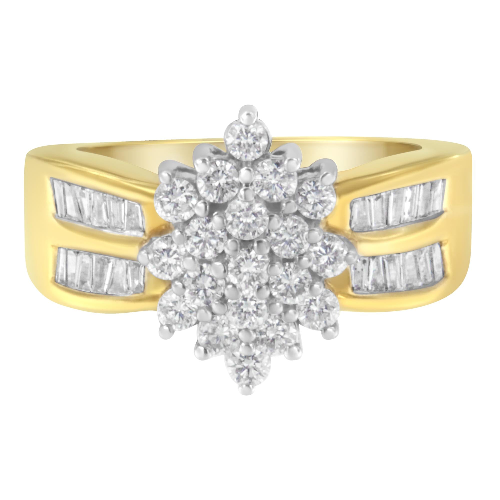 Anillo de cóctel de racimo con diamantes marquesa de 1 ct. p.t. en oro amarillo de 10K, foto 1