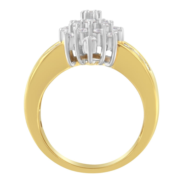 Anillo de cóctel de racimo con diamantes marquesa de 1 ct. p.t. en oro amarillo de 10K, foto 2