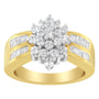 1 Ct. T.W. Round and Baguette-Cut Diamond Floral Cluster Double-Channel Flared Band Statement Ring in 10K Yellow Gold, photo 4