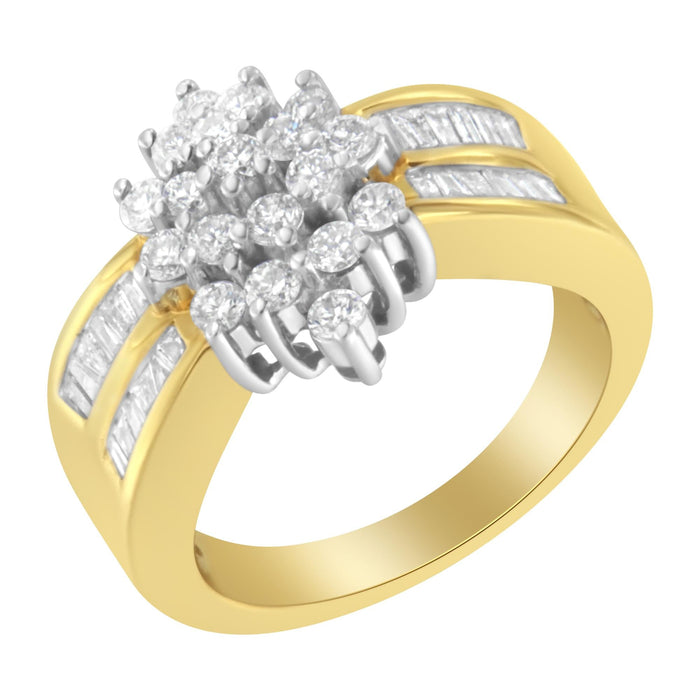 Anillo de cóctel de racimo con diamantes marquesa de 1 ct. p.t. en oro amarillo de 10K, foto 5