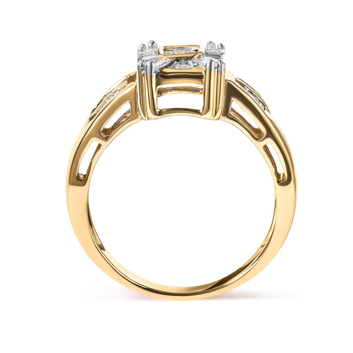 Anillo de racimo y halo con diamantes de 1/2 ct. p.t. en oro amarillo de 10K, foto 5
