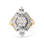 Anillo de racimo y halo en rombo con diamantes redondos y talla baguette de 1 ct. p.t. en oro amarillo de 10K, foto 1