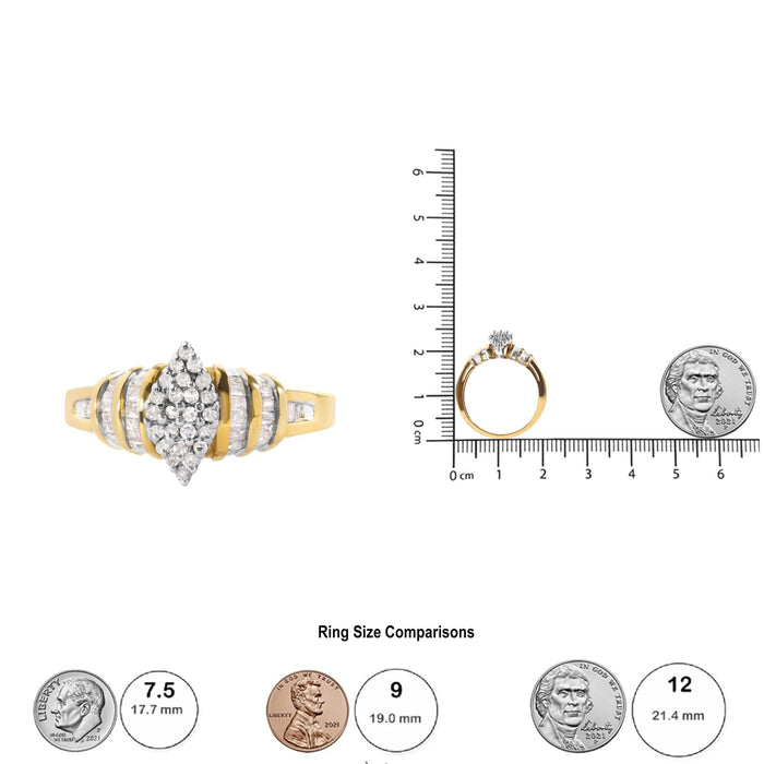 Anillo con cabeza de pera y brazo de varias hileras de canal con diamantes de 1/2 ct. p.t. en oro amarillo de 10K, foto 6