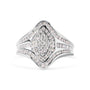 Anillo de racimo con diamantes redondos y talla baguette de 3/4 ct. p.t. en oro blanco de 14K, foto 1