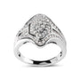 Anillo de racimo con diamantes redondos y talla baguette de 3/4 ct. p.t. en oro blanco de 14K, foto 2