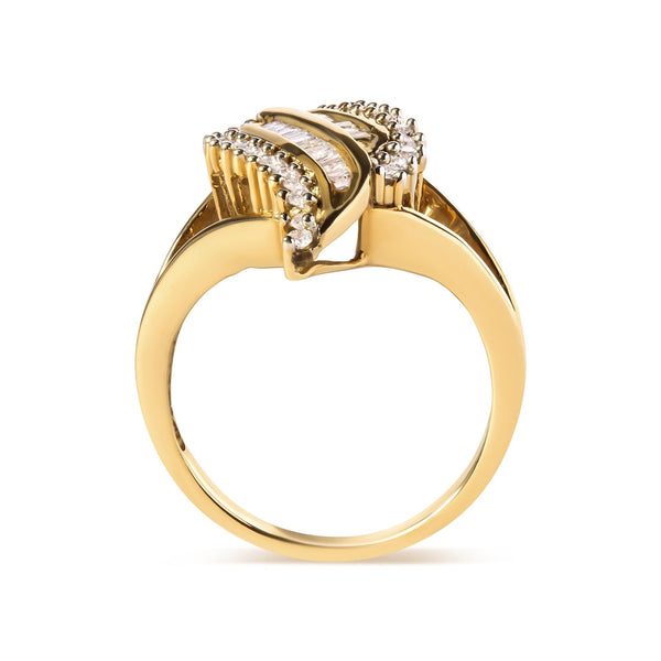 1/2 Ct. T.W. Round and Baguette-Cut Diamond Cocktail Ring in 10K Yellow Gold, photo 2