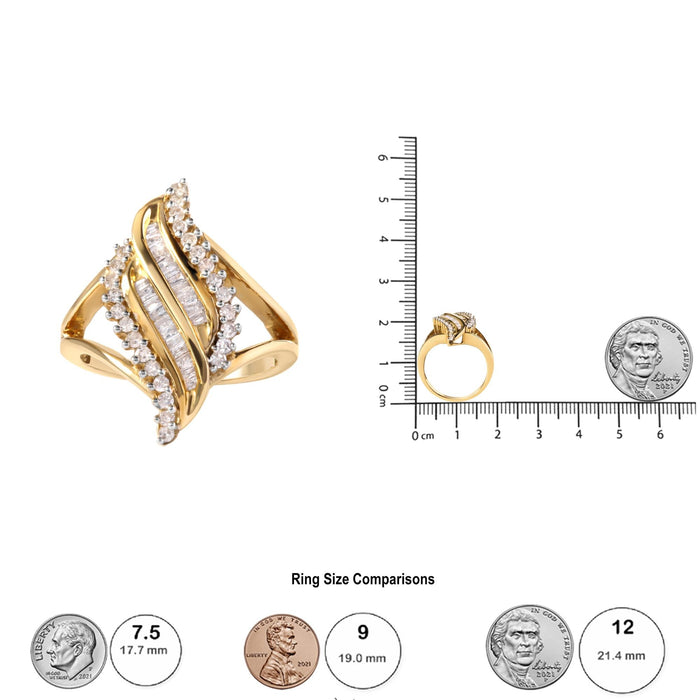 Anillo de cóctel con diamantes redondos y baguette de 1/2 ct. p.t. en oro amarillo de 10K, foto 6