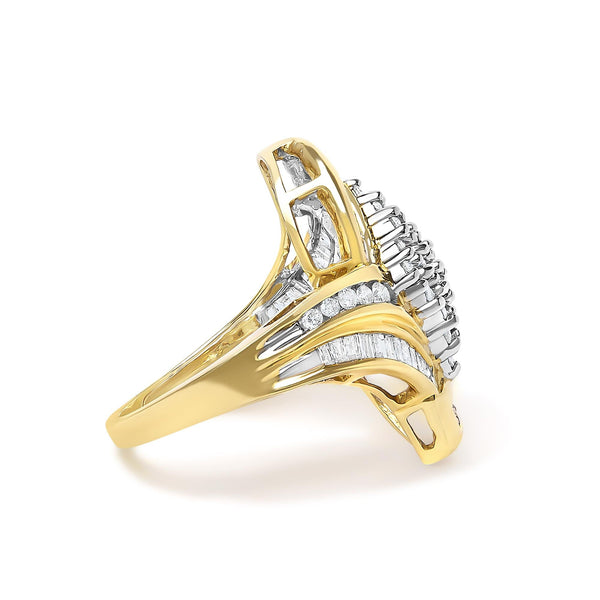 1 1/3 Ct. T.W. Round and Baguette Diamond Bypass Cocktail Ring in 14K Yellow Gold, photo 2