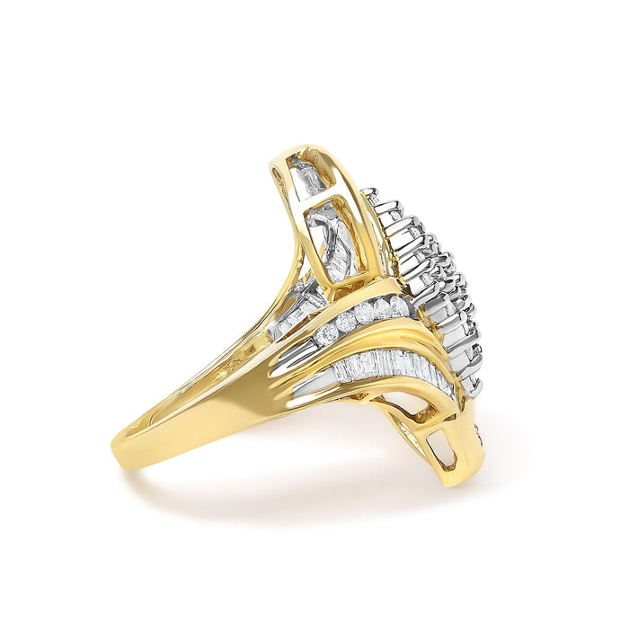 1 1/3 Ct. T.W. Round and Baguette Diamond Bypass Cocktail Ring in 14K Yellow Gold, photo 2