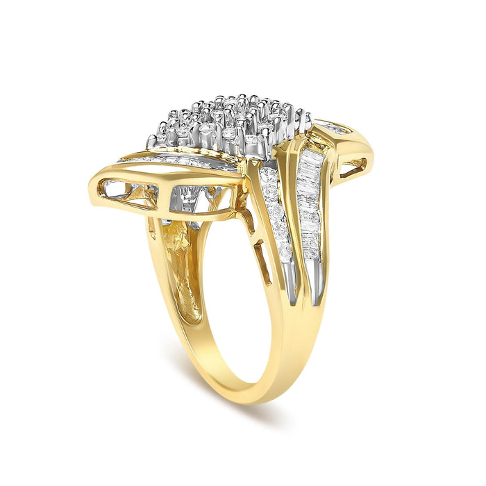 1 1/3 Ct. T.W. Round and Baguette Diamond Bypass Cocktail Ring in 14K Yellow Gold, photo 5