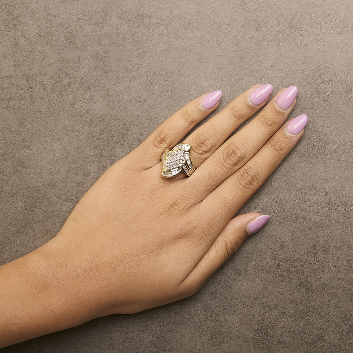 1 1/3 Ct. T.W. Round and Baguette Diamond Bypass Cocktail Ring in 14K Yellow Gold, photo 3