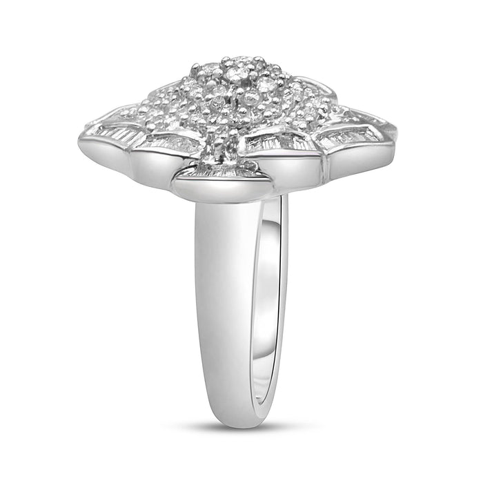 7/8 Ct. T.W. Round and Baguette-Cut Diamond Cluster Ring in 14K White Gold, photo 4