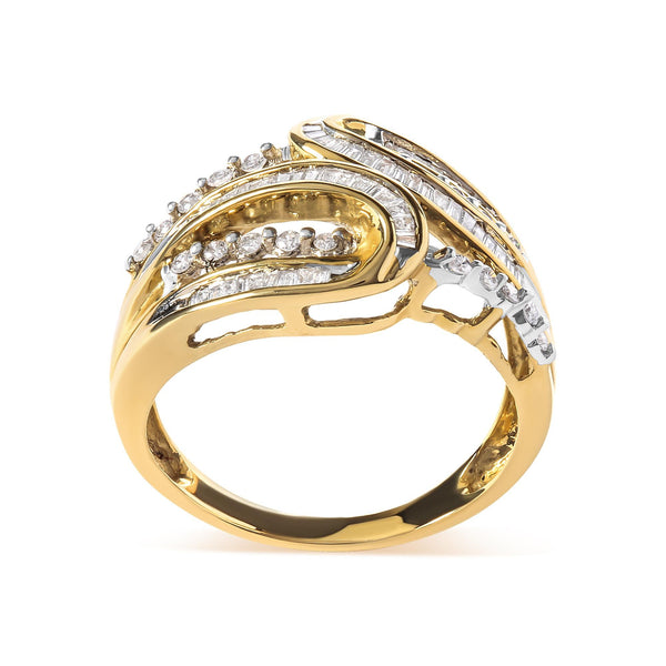 1/2 Ct. T.W. Round and Baguette-Cut Diamond Open Space Bypass Ring in 10K Yellow Gold, photo 2