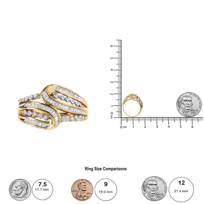 Anillo bypass de espacio abierto con diamantes redondos y talla baguette de 1/2 ct. p.t. en oro amarillo de 10K, foto 6