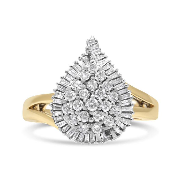 Anillo de cóctel bailarina con diamantes redondos y talla baguette de 1 ct. p.t. en oro amarillo y blanco de 14K, foto 1