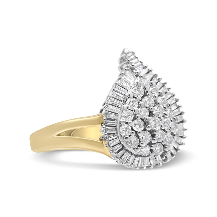 Anillo de cóctel bailarina con diamantes redondos y talla baguette de 1 ct. p.t. en oro amarillo y blanco de 14K, foto 2