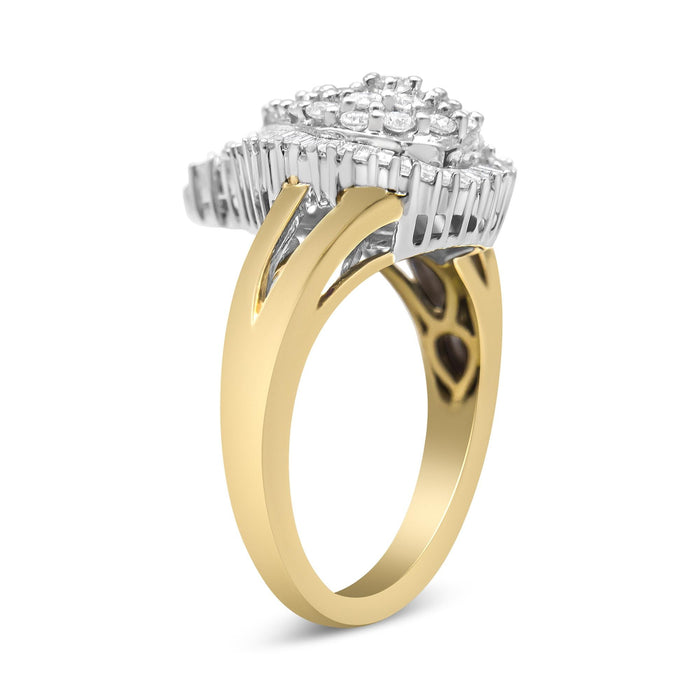 Anillo de cóctel bailarina con diamantes redondos y talla baguette de 1 ct. p.t. en oro amarillo y blanco de 14K, foto 4